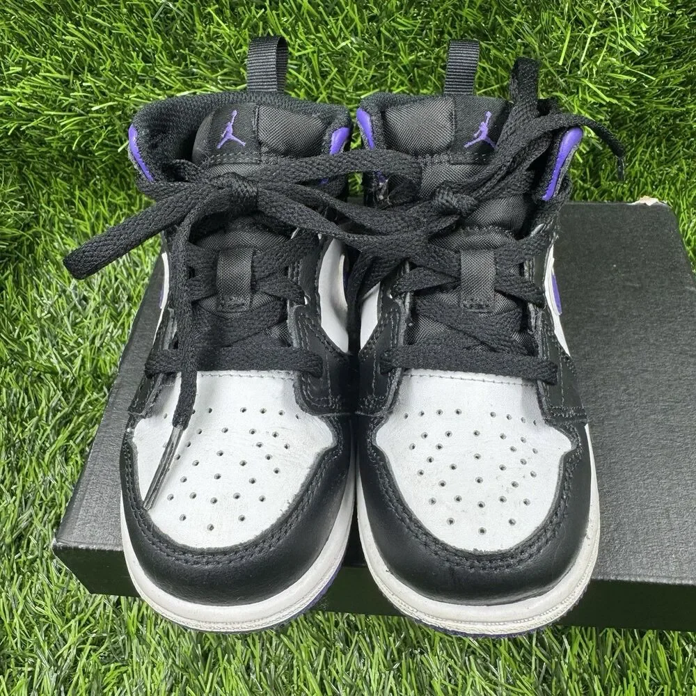 Nike Air Jordan Retro 1 Mid Dark Iris Black/Purple Toddler 8c Sneaker Shoes